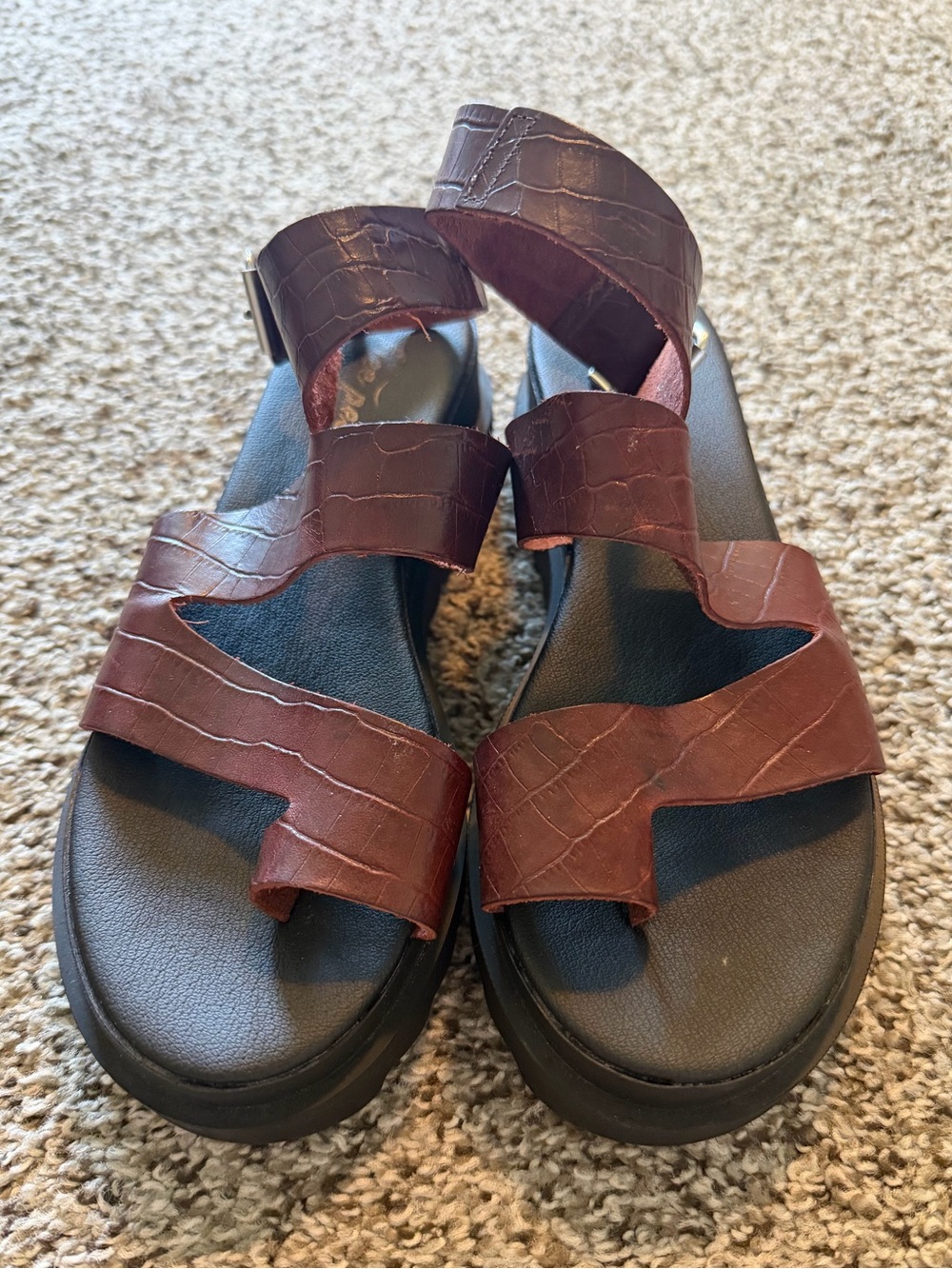 Free People Anya Crisscross Footbed Sandals Chocolate Berry Red Croco - 39